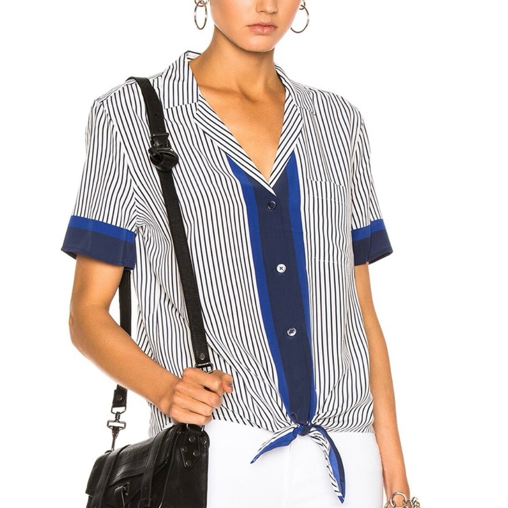 Equipment Keria Front Tie Blouse in Riviera Blue